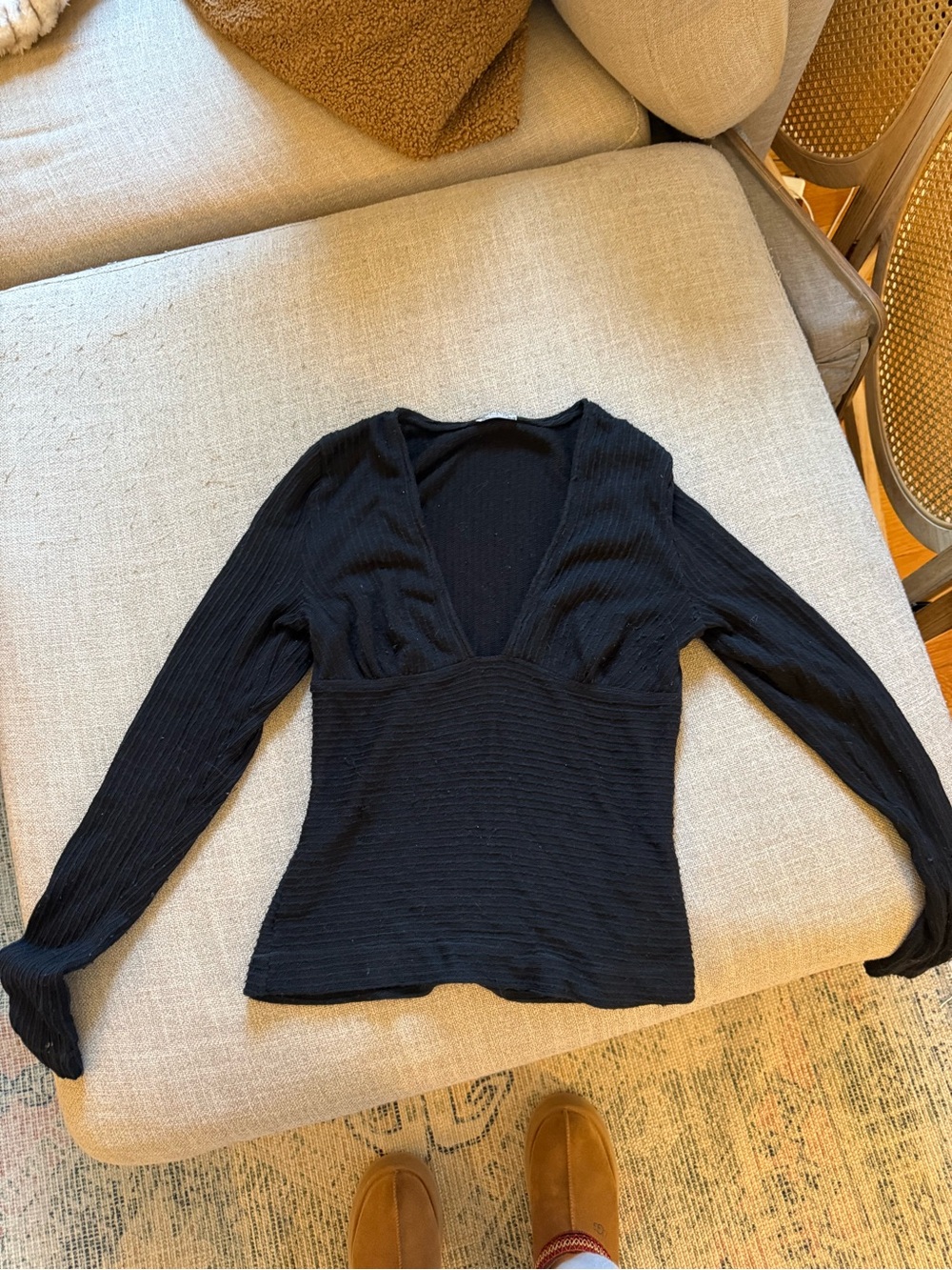 FP intimates Black V-Neck Ribbed Long-Sleeve Women’s Top